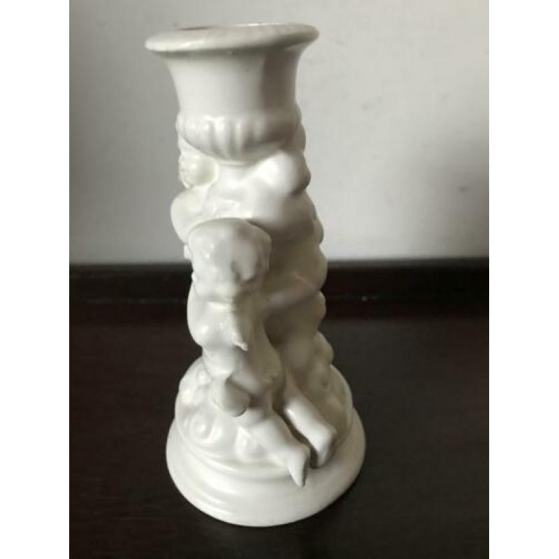 Plateel kaarsenstandaard met engeltjes 13 cm