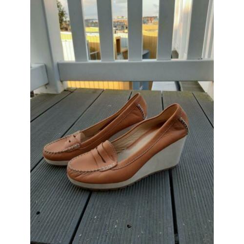 Cognac Leren Geox wedges.