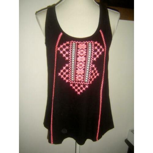 LEUKE en TRENDY zwarte top met roze borduursel mt. M - nieuw