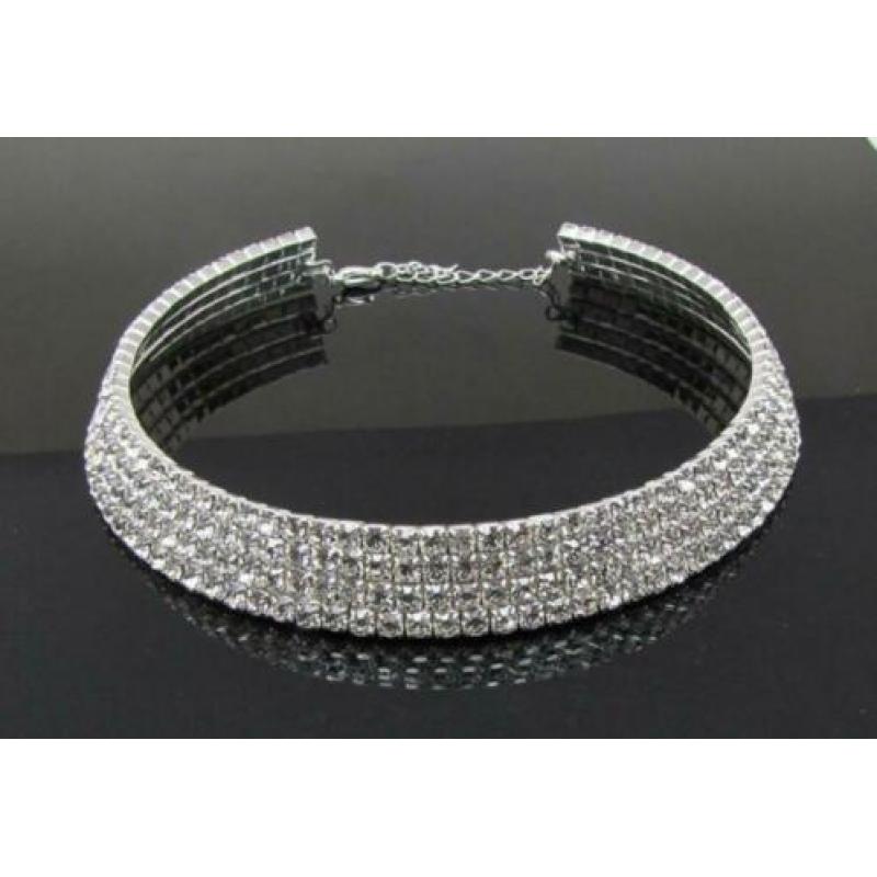 Nieuw! Choker strass ketting 5-rij kristal *GALA* collier