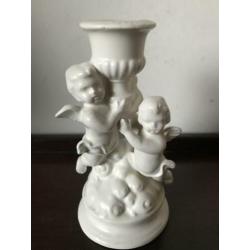 Plateel kaarsenstandaard met engeltjes 13 cm