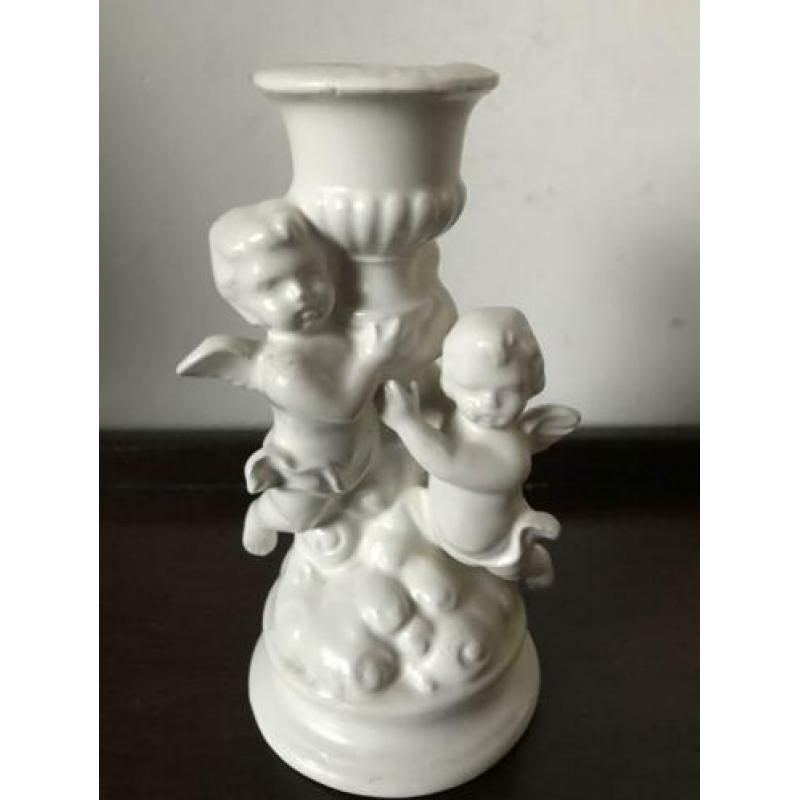 Plateel kaarsenstandaard met engeltjes 13 cm