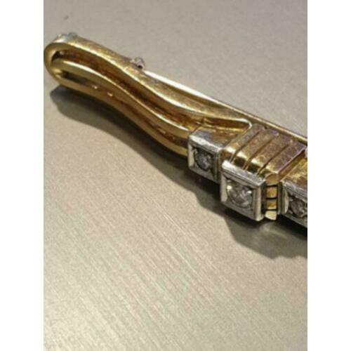 Mooie 14 karaat gouden Art Deco Broche met Diamanten