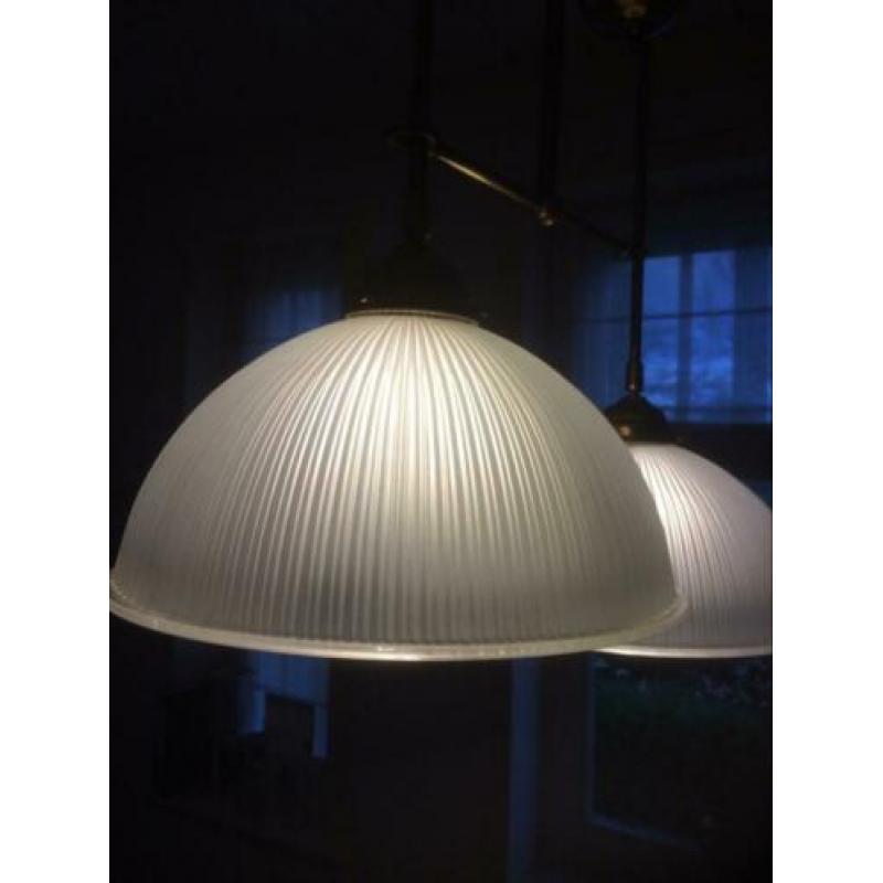 Vintage katrol lampen met contra gewicht messing