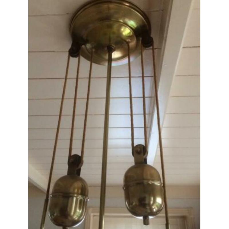 Vintage katrol lampen met contra gewicht messing