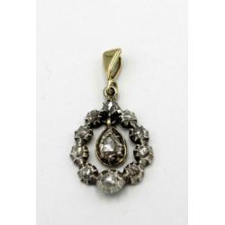 14 Karaat goud met zilveren hanger met roosdiamant ca.1880.