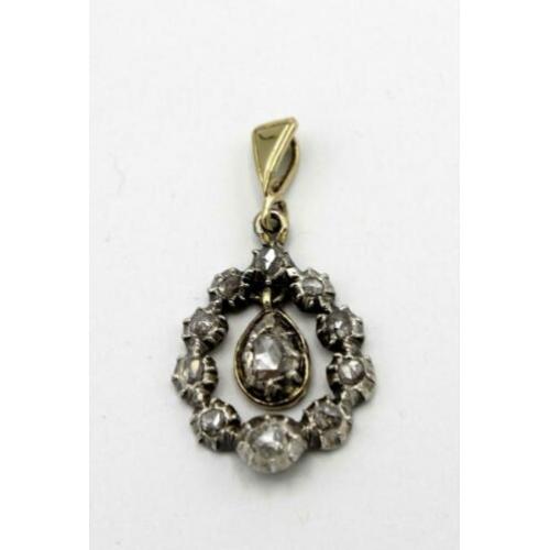 14 Karaat goud met zilveren hanger met roosdiamant ca.1880.