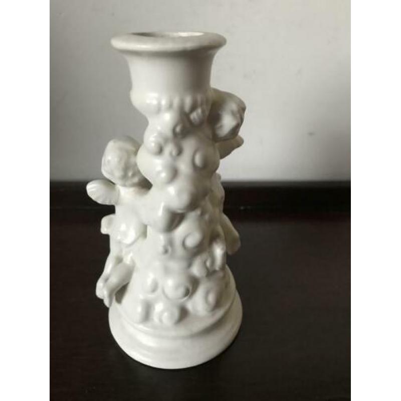 Plateel kaarsenstandaard met engeltjes 13 cm