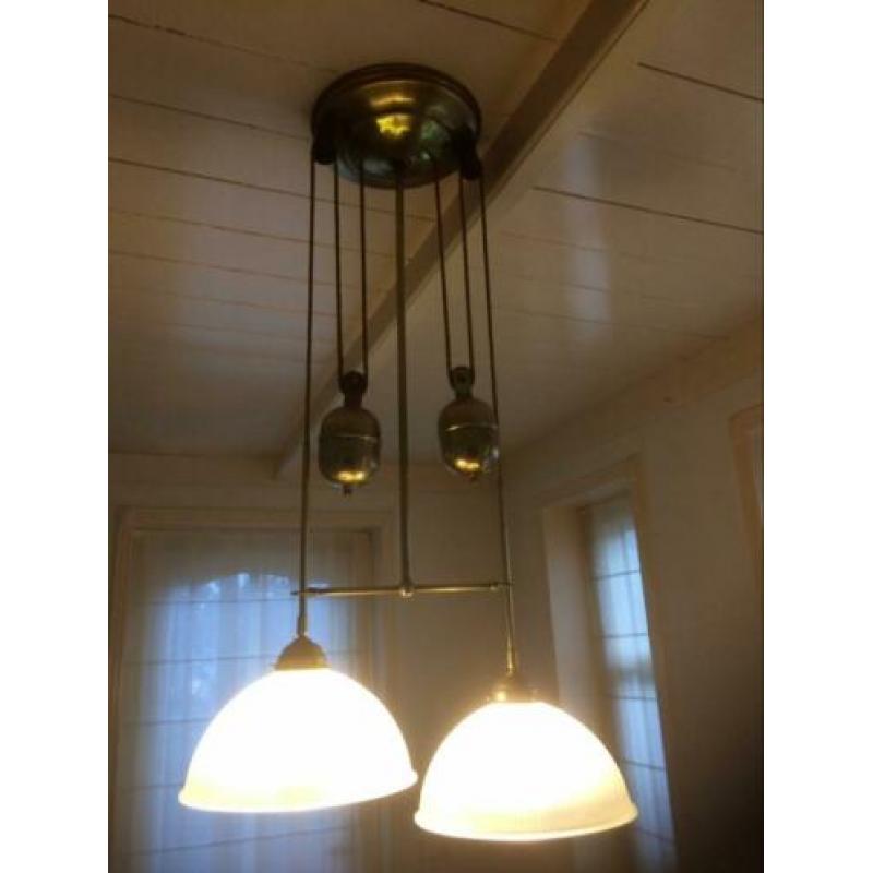 Vintage katrol lampen met contra gewicht messing