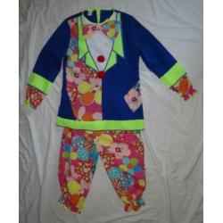 Leuk blauw/roze/geel gebloemd HIPPIE/FLOWER POWER/CLOWNS pak