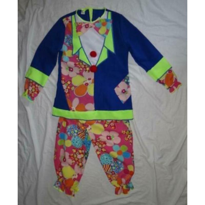 Leuk blauw/roze/geel gebloemd HIPPIE/FLOWER POWER/CLOWNS pak