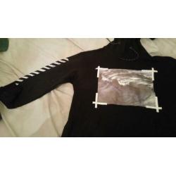 Off White Waves Hoodie M/L Zwart