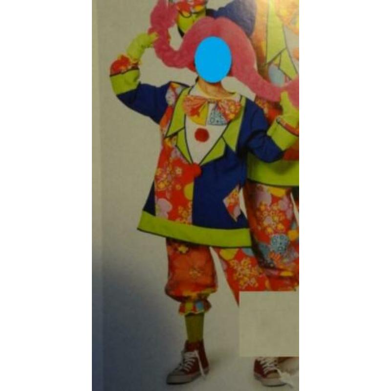Leuk blauw/roze/geel gebloemd HIPPIE/FLOWER POWER/CLOWNS pak