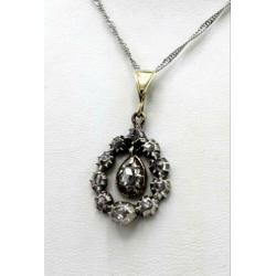 14 Karaat goud met zilveren hanger met roosdiamant ca.1880.