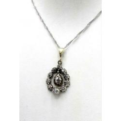 14 Karaat goud met zilveren hanger met roosdiamant ca.1880.