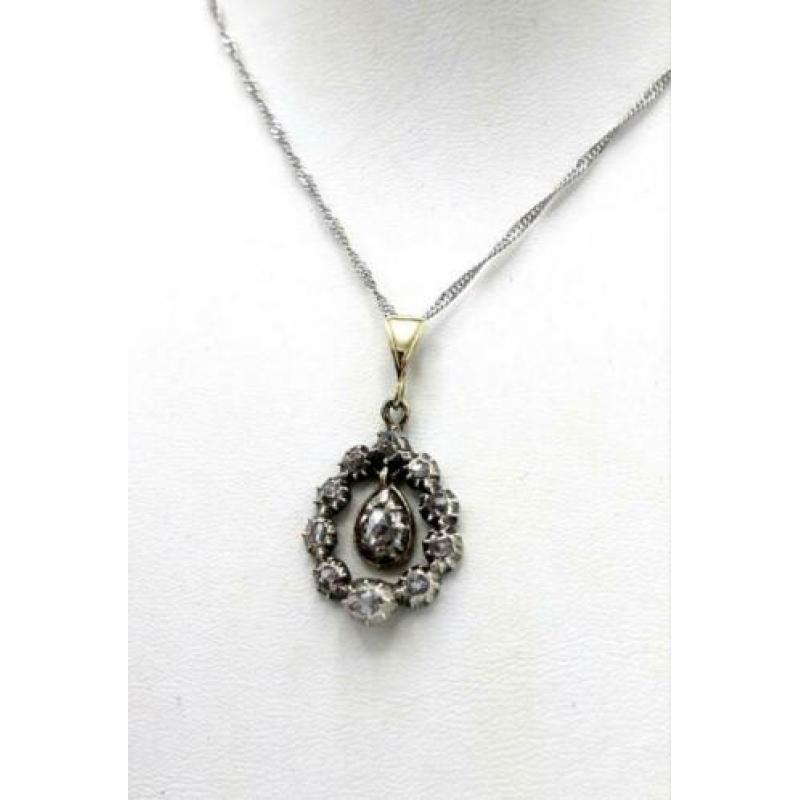 14 Karaat goud met zilveren hanger met roosdiamant ca.1880.