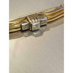 Mooie 14 karaat gouden Art Deco Broche met Diamanten
