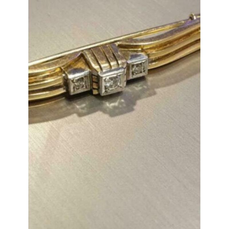 Mooie 14 karaat gouden Art Deco Broche met Diamanten