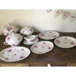 8 delig Brocante Servies bloem Terrine, schalen, sauskom