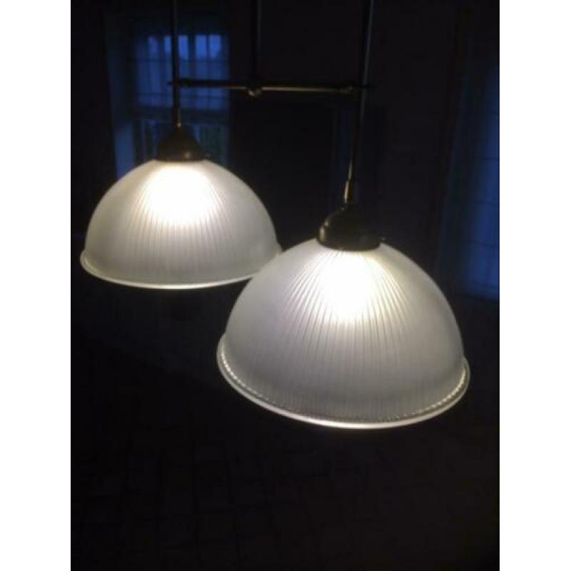 Vintage katrol lampen met contra gewicht messing