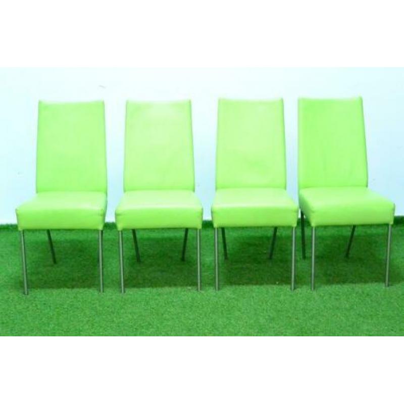 4 ZGA NIEUWE groene leren Bert Plantage eetkamerstoelen