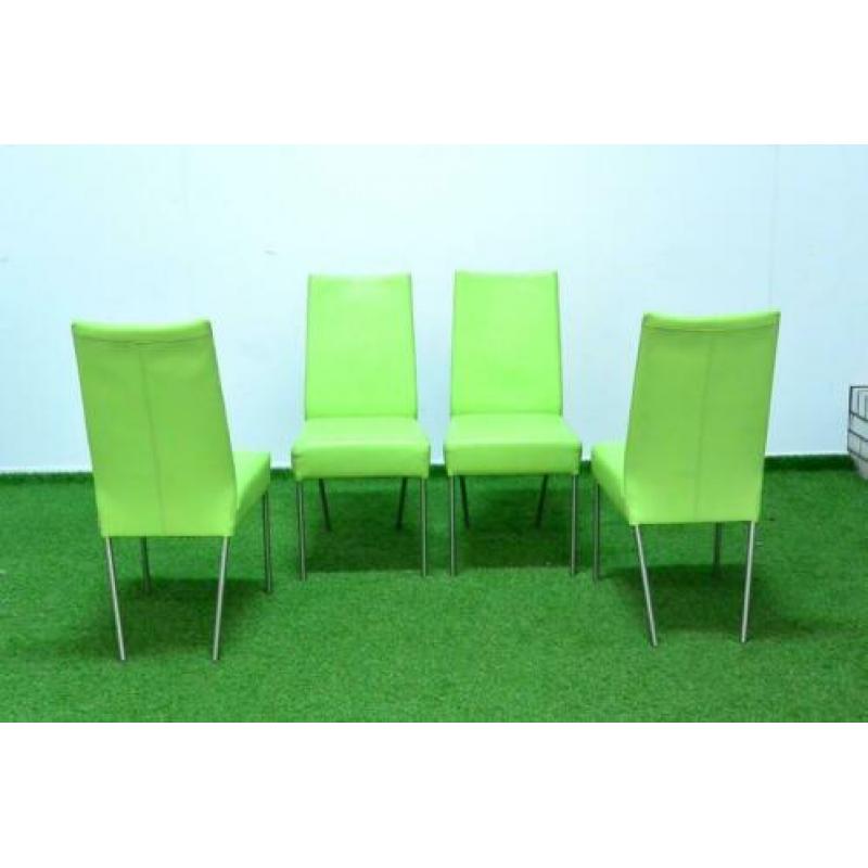 4 ZGA NIEUWE groene leren Bert Plantage eetkamerstoelen