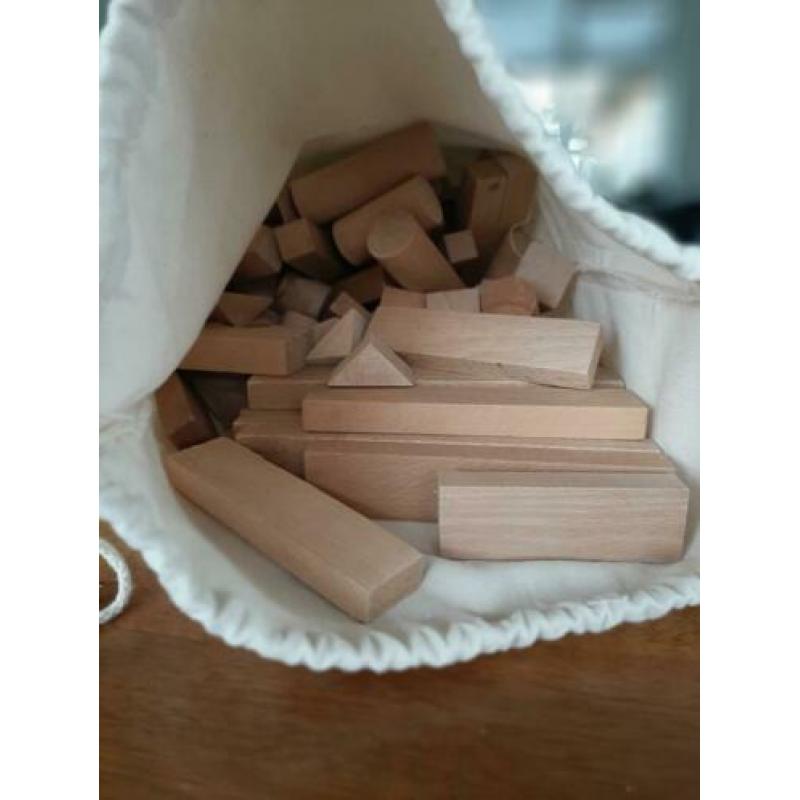 Blank houten blokken 141-delig in nieuwe katoenen zak