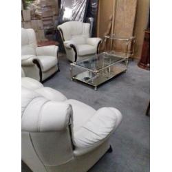 Glazen salon tafel, 2 bijzet tafels (set)