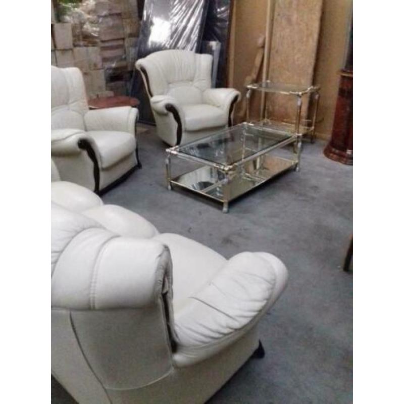 Glazen salon tafel, 2 bijzet tafels (set)