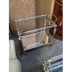 Glazen salon tafel, 2 bijzet tafels (set)