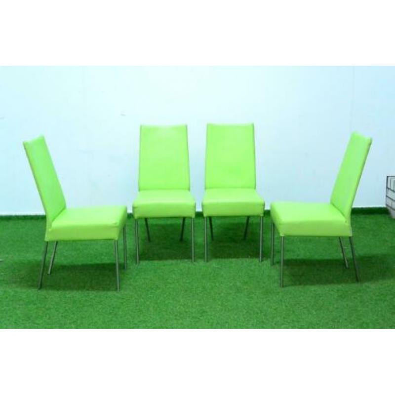 4 ZGA NIEUWE groene leren Bert Plantage eetkamerstoelen