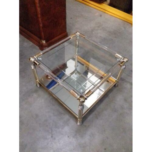 Glazen salon tafel, 2 bijzet tafels (set)