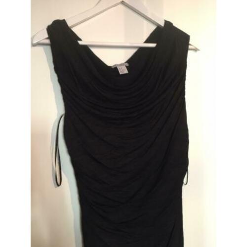 H&M zwart stretch body con jurk met plooien 42/44/46 zgan