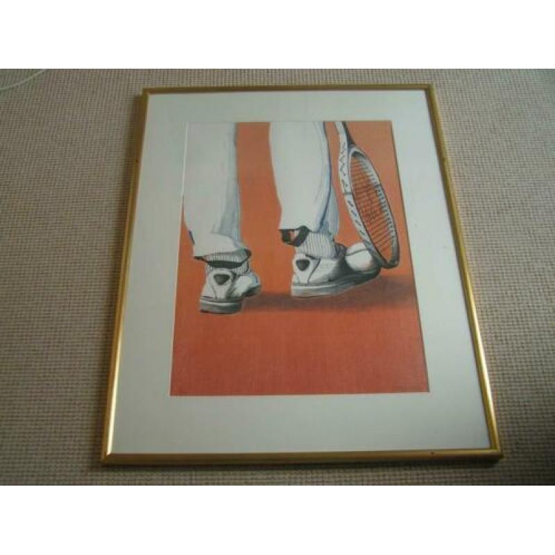 Goudkleurige houten lijst. Zeefdruk 162/175. Ronald Sales.