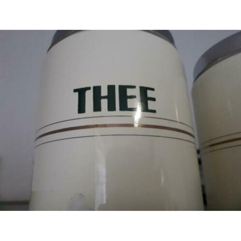 Emaille bussen met groene letters en gouden bies
