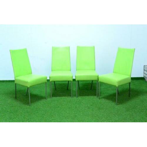 4 ZGA NIEUWE groene leren Bert Plantage eetkamerstoelen