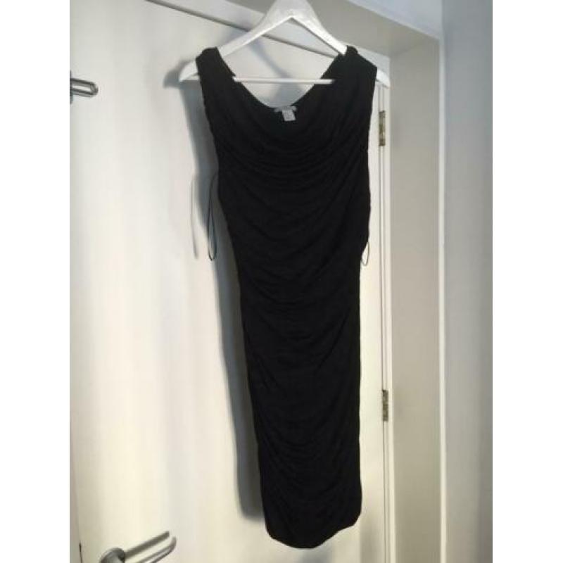 H&M zwart stretch body con jurk met plooien 42/44/46 zgan