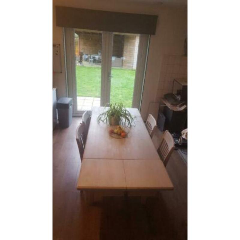 Brocante tafel uitklapbaar incl. Stoelen! White wash