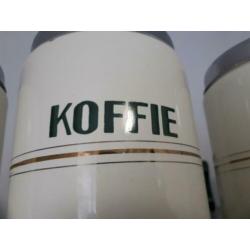 Emaille bussen met groene letters en gouden bies