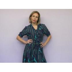 *Abfab Vintage Donkerblauwe Jurk met Print 44*