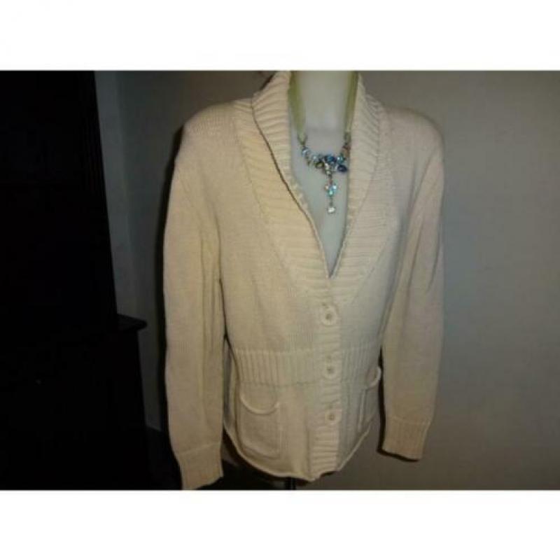 D4A Repeat grof gebreid casual vest beige van kleur mt 46/XL