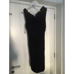 H&M zwart stretch body con jurk met plooien 42/44/46 zgan