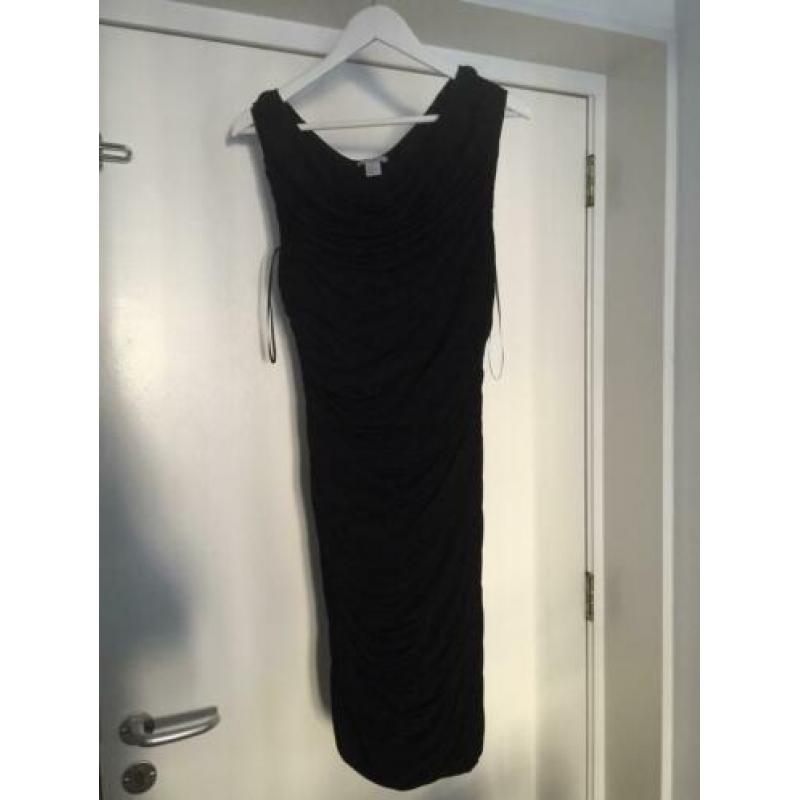 H&M zwart stretch body con jurk met plooien 42/44/46 zgan