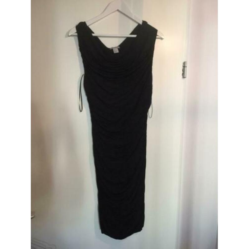 H&M zwart stretch body con jurk met plooien 42/44/46 zgan