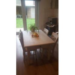 Brocante tafel uitklapbaar incl. Stoelen! White wash