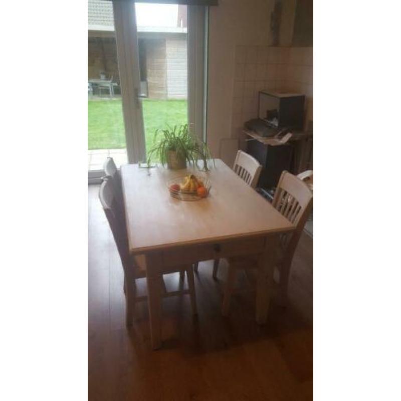 Brocante tafel uitklapbaar incl. Stoelen! White wash