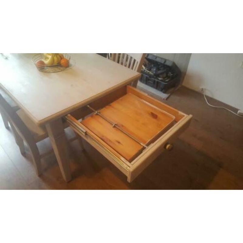 Brocante tafel uitklapbaar incl. Stoelen! White wash