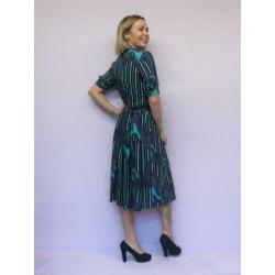 *Abfab Vintage Donkerblauwe Jurk met Print 44*