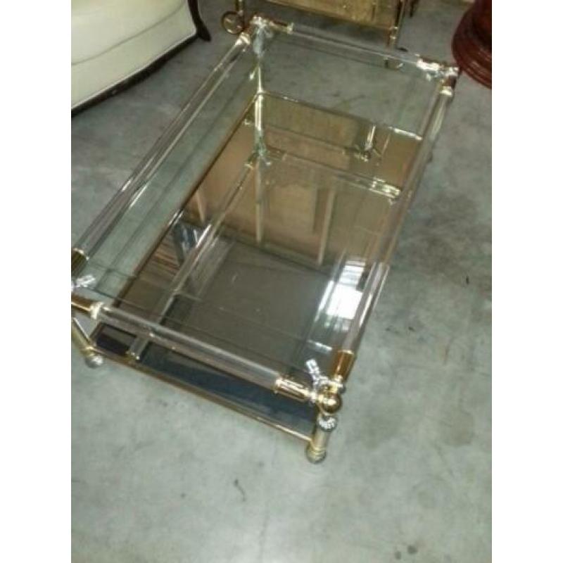 Glazen salon tafel, 2 bijzet tafels (set)