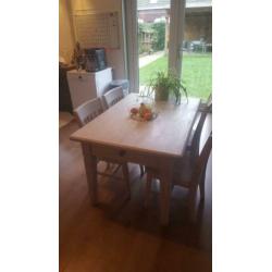 Brocante tafel uitklapbaar incl. Stoelen! White wash